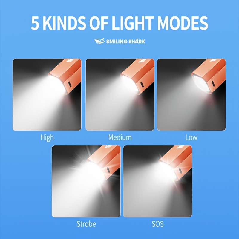 5 Set Versatile 1Pc Smiling Shark Rechargeable Led Flashlight Modes Home