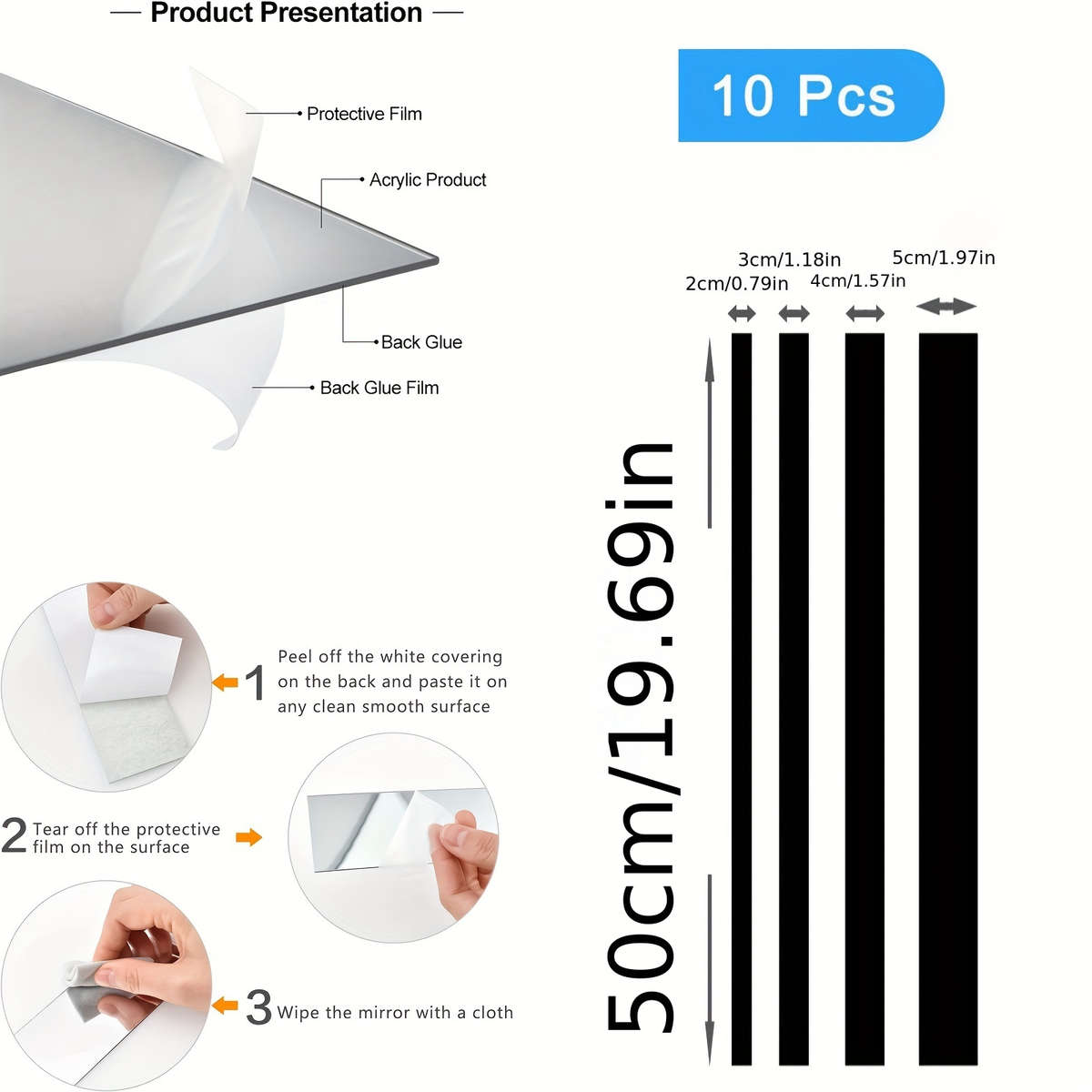 Classic Static Cling Furniture Wrap color Mirror Silvery size 50x5cm 10pcs