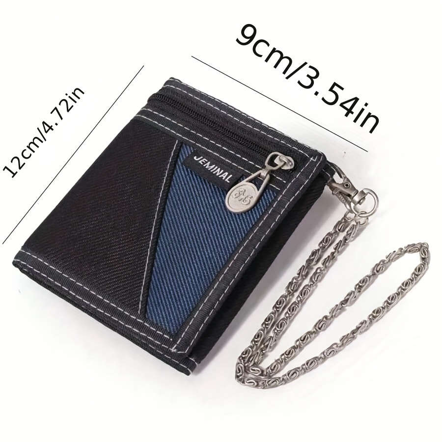 1pc Compact Men's Canvas WalletHigh-Quality Multi-Functional with Chain Detail Portable Travel