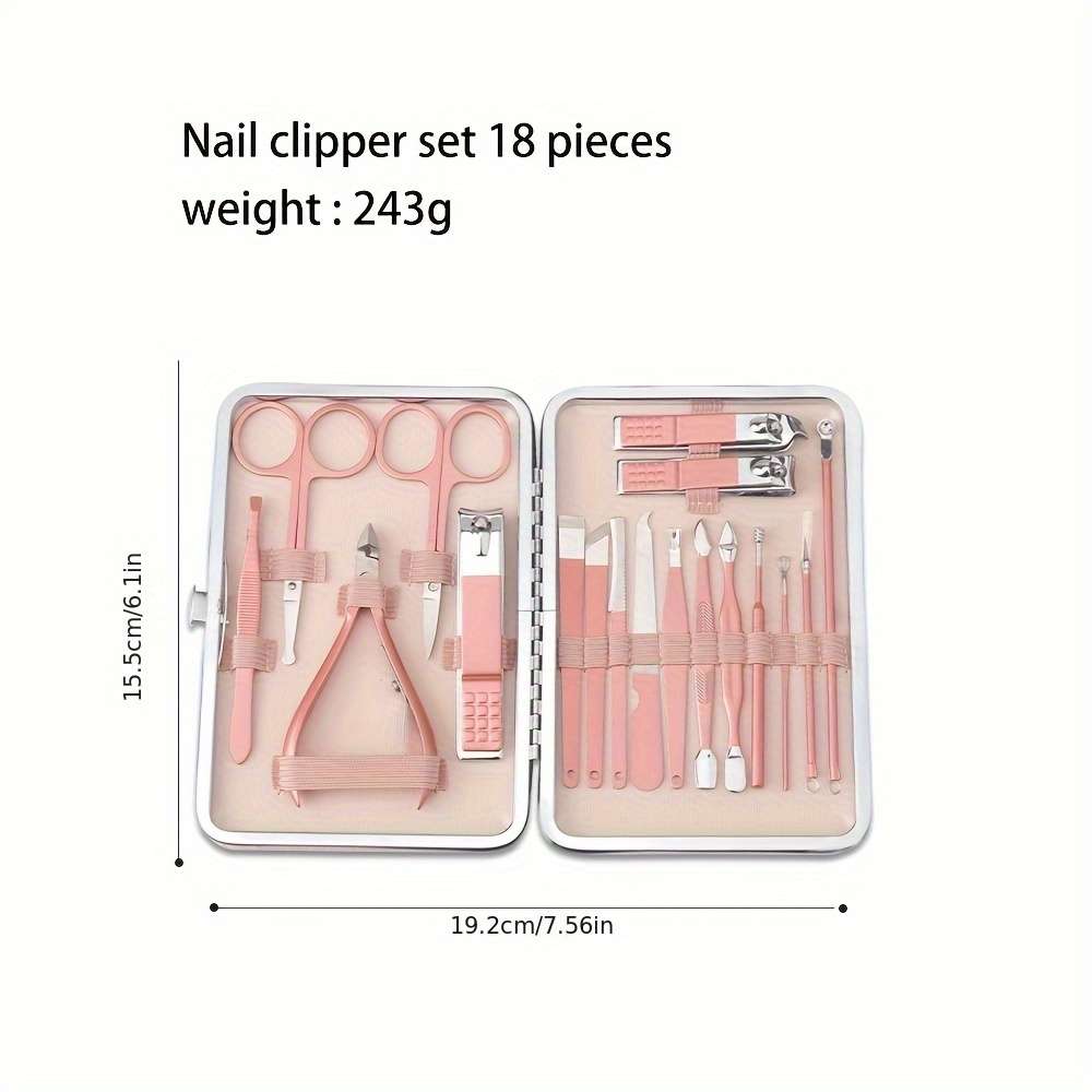 18pcs Stainless Steel Nail Clipper Set Modern Design with Straight Edge Blades Includes Stor