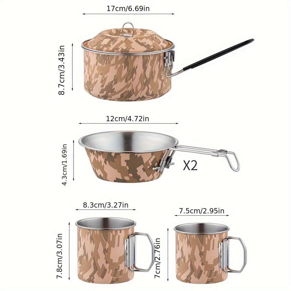4Pcs Heavy Duty Camouflage Stainless Steel Cookware Set Portable Party