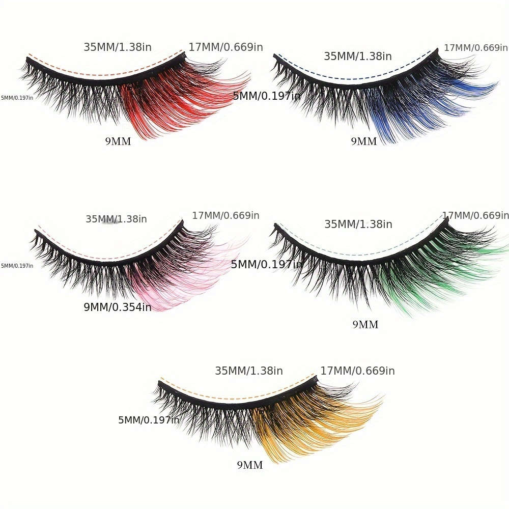 5 Pairs Fluffy 3d False Eyelashes Color Orange Eye Tail 07mm