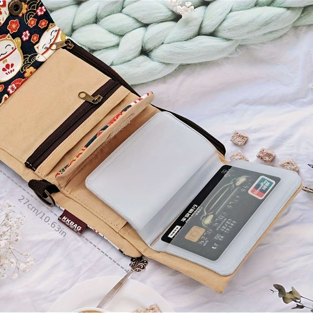 Creative Cartoon Printed Three-Fold Canvas Wallet Women Card Holder Wallet Men Coin Purse
