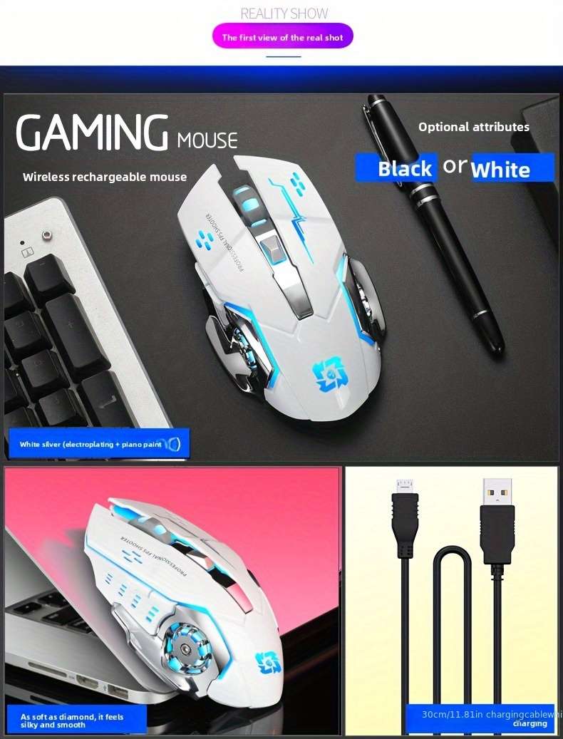 Mouse Color Black Top Version   Dual Mode Charging  Add  2.4G  Add  Light Up