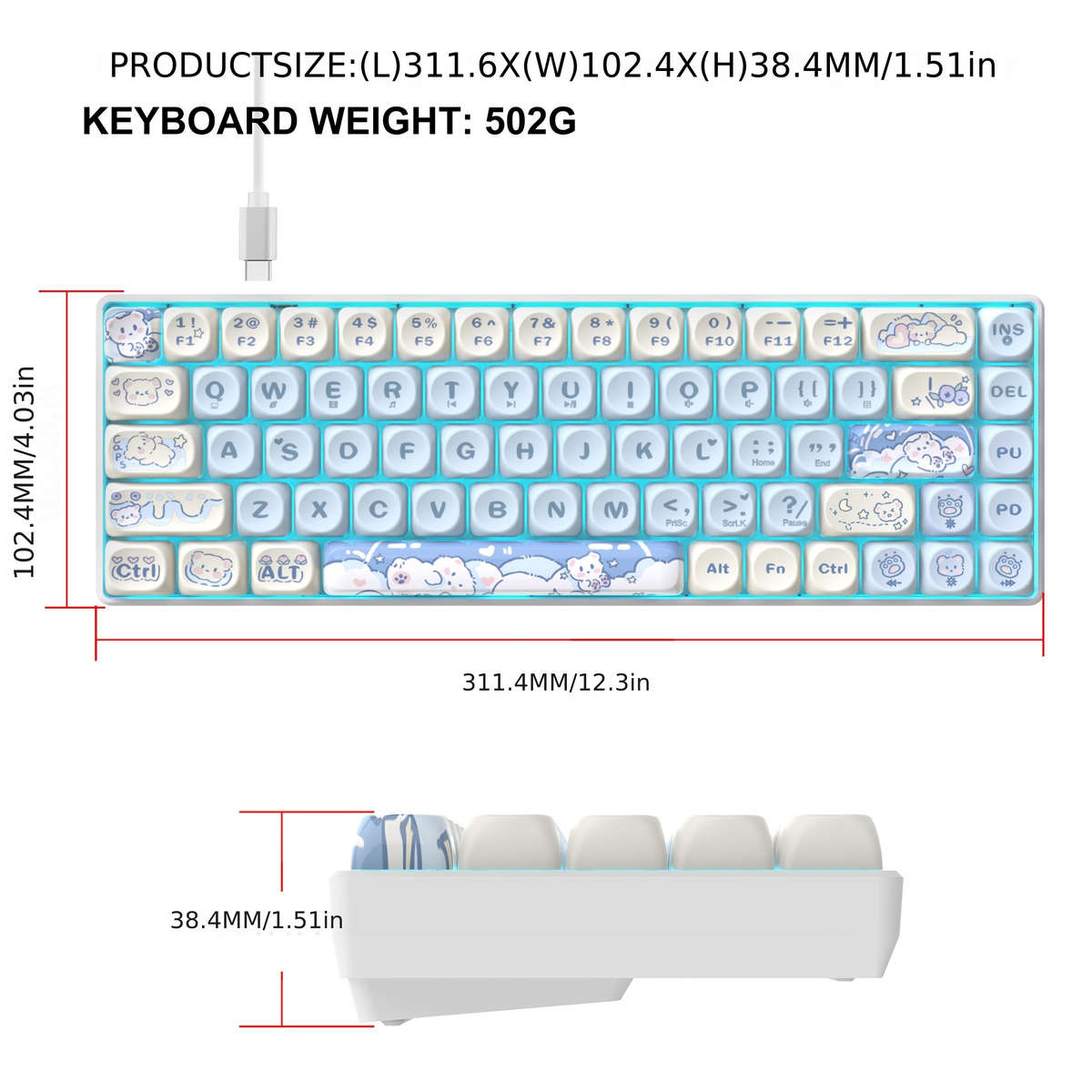 keyboard color Ice Blue Quiet Red Switch