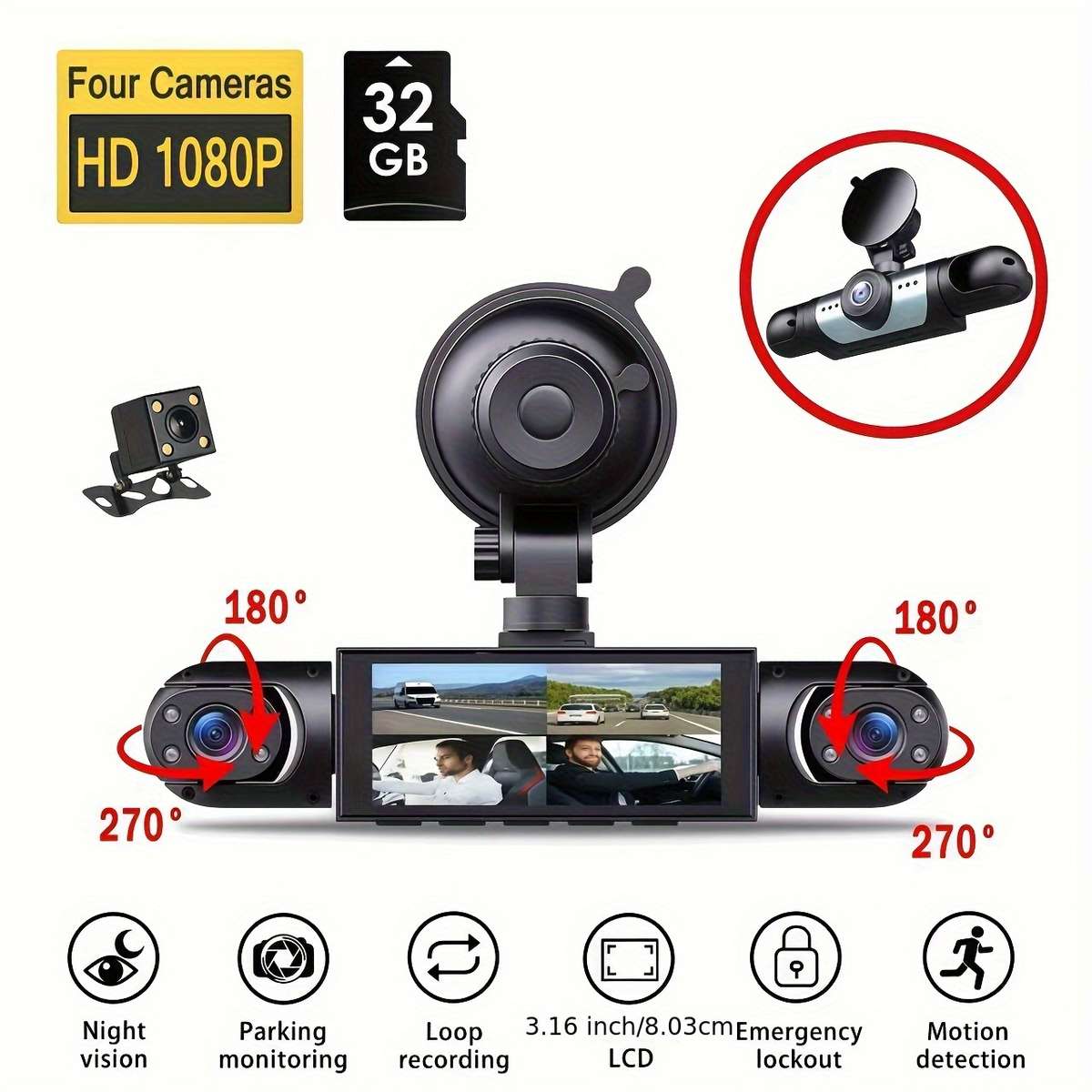 Dashcam Model 4 Lenses With 32Gtf Card