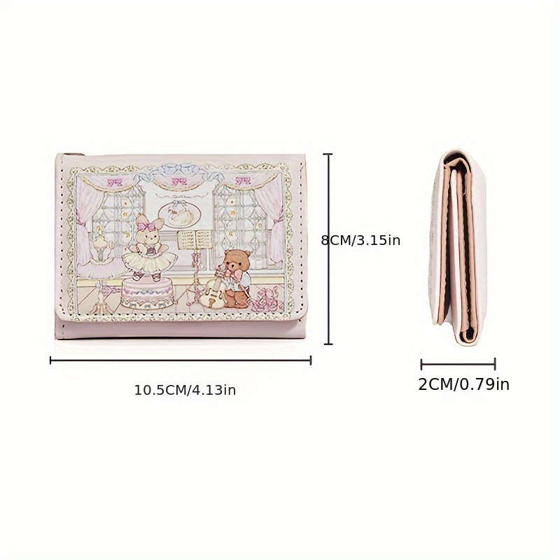 Cute Cartoon Design 3-Fold Wallet With Anti-Magnetic Features Multiple Card Slots Zipper Clos