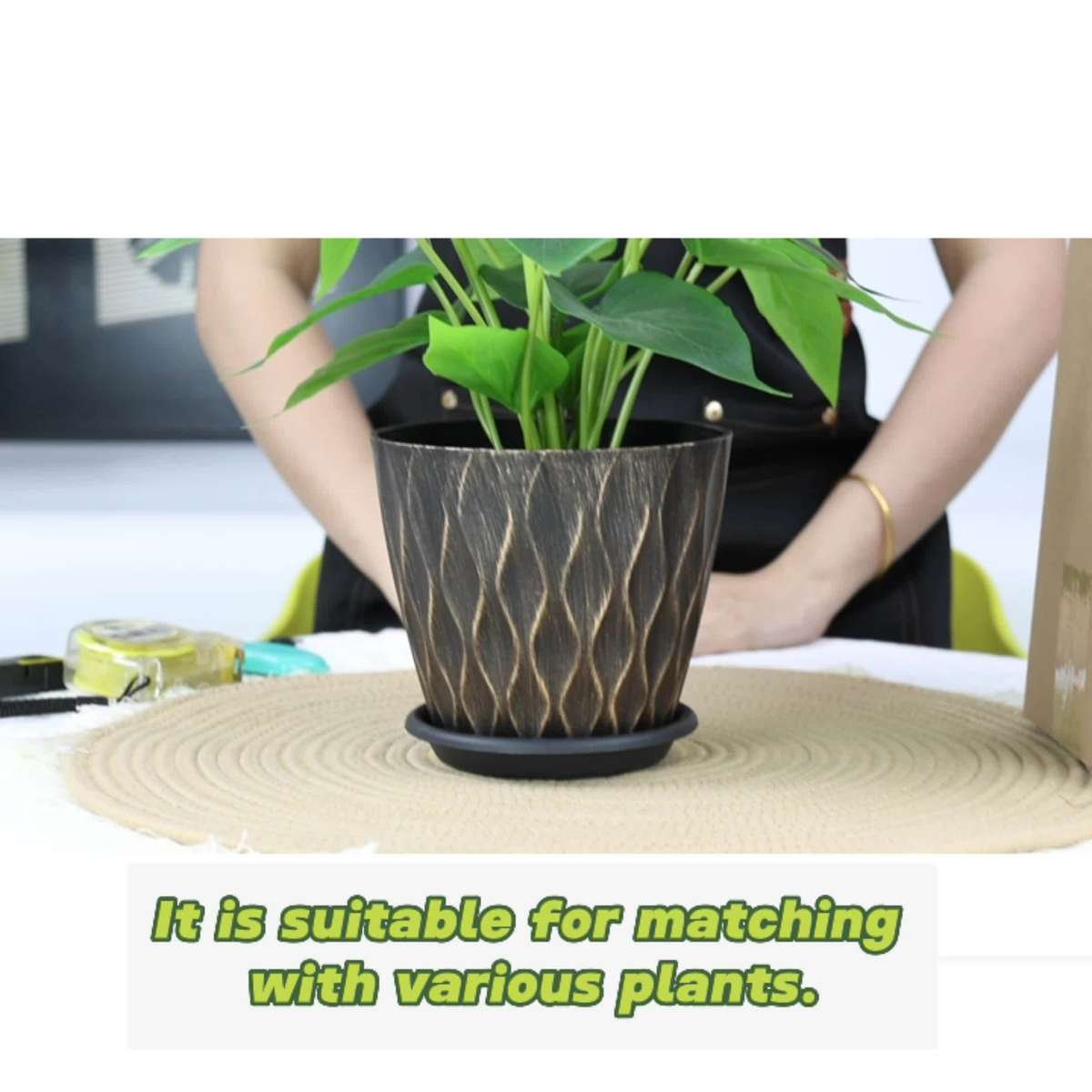 Flowerpot Quantity Black Golden5Pcs
