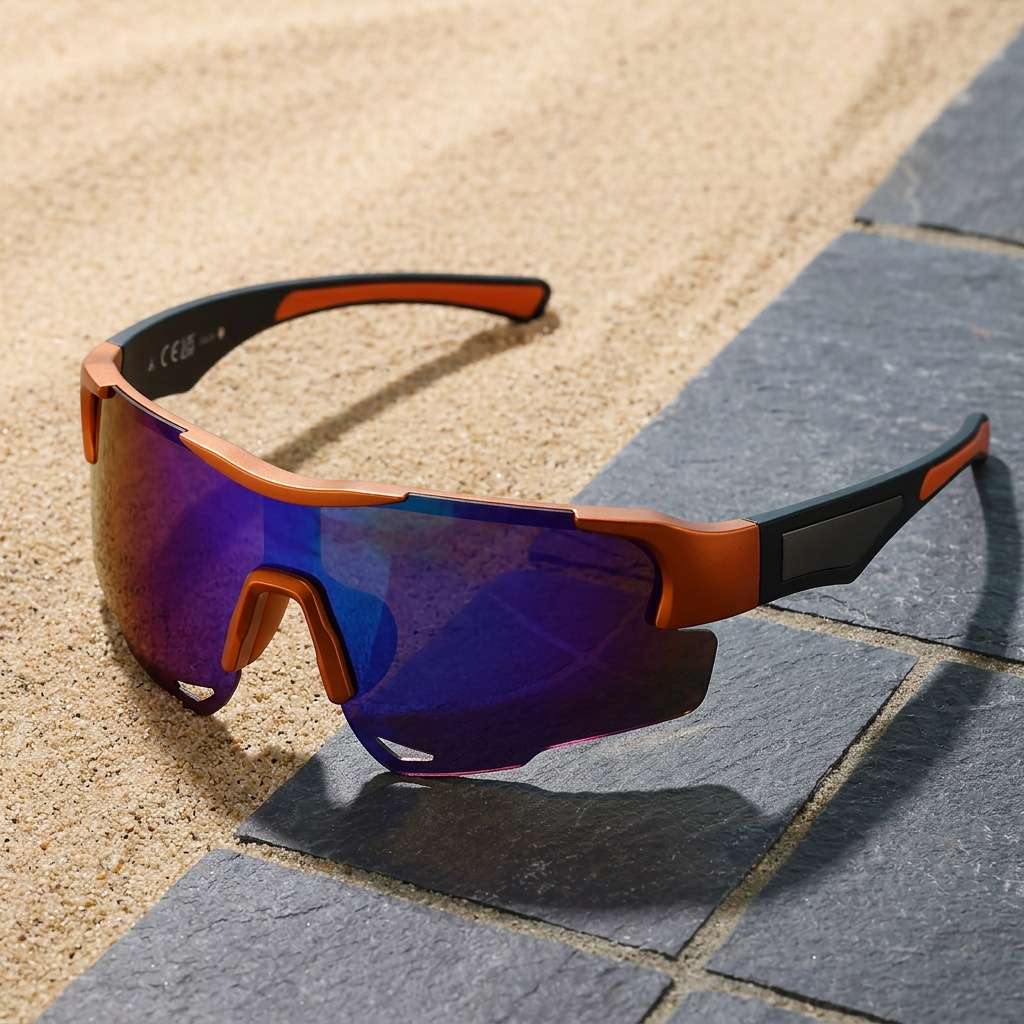 Cycling Glasses Color Orange Frame Blue Film