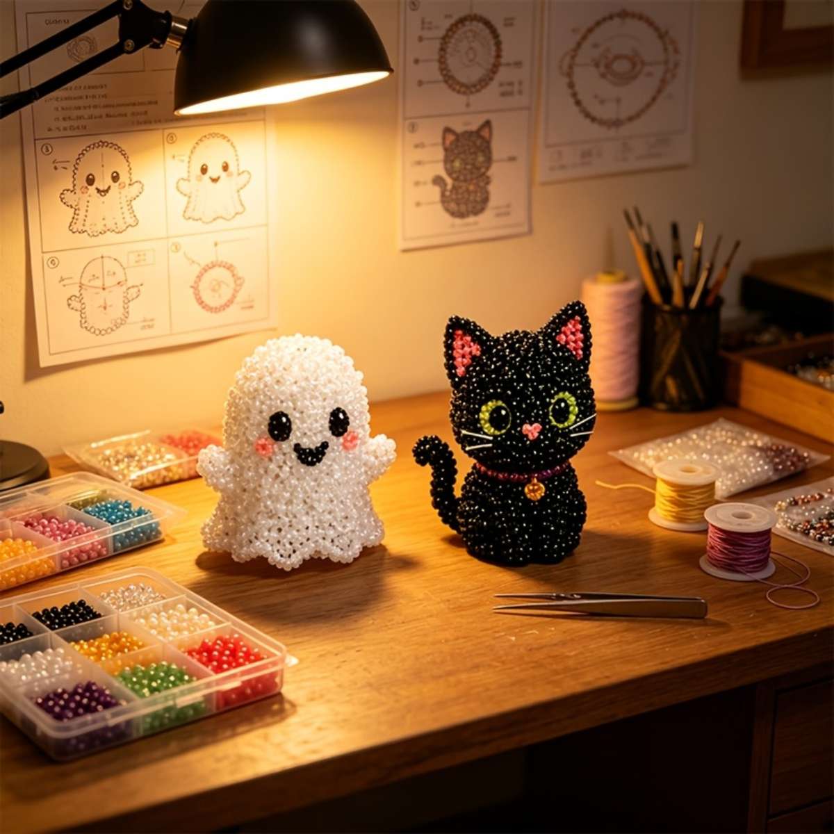 Perler Bead Set Halloween Cute Diy Beaded Set  4 Pieces
