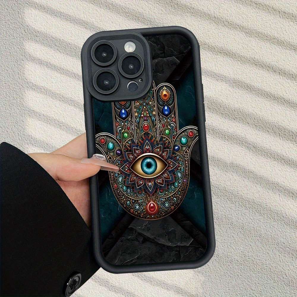 1Pc Black For iPhone 15 Plus Evil Eye Retro Cartoon Phone Case
