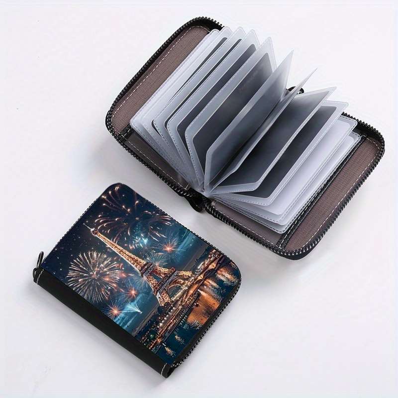 Paris Eiffel Tower Single-Sided Print Clutch Bag With 24 Card Slots And Multiple Card Inser