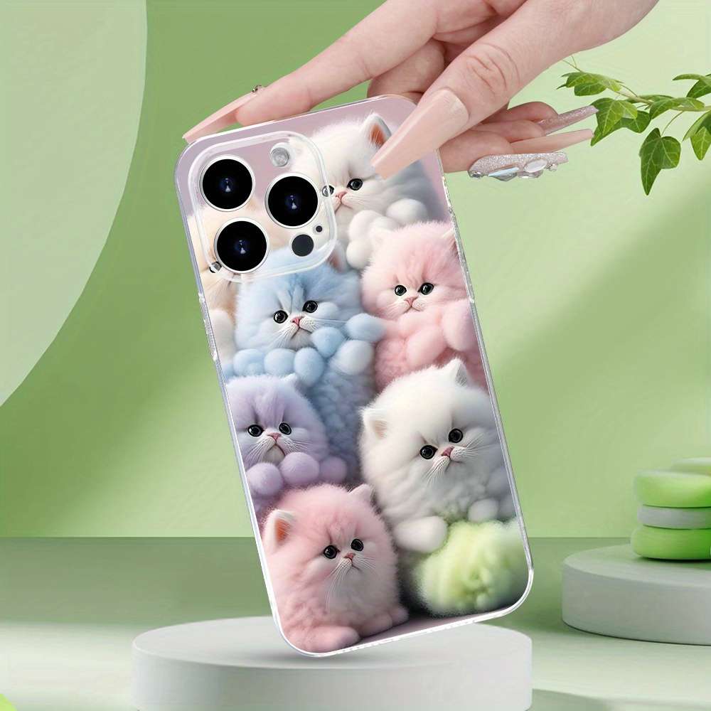 1Pc Transparent For iPhone 13 Mini Colorful Cute Kitten Phone Case