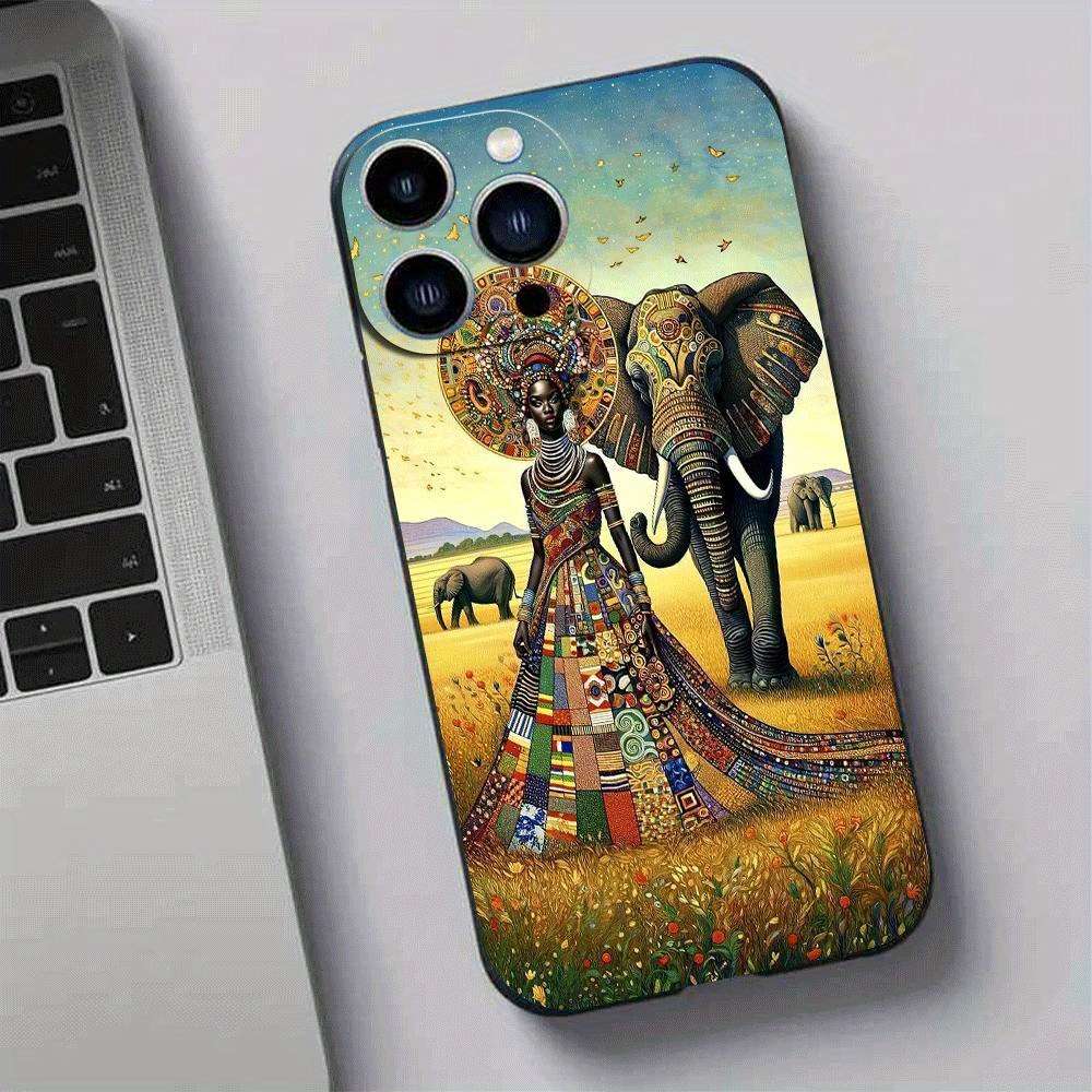 1Pc Black For iPhone 14 African Design Phone Case