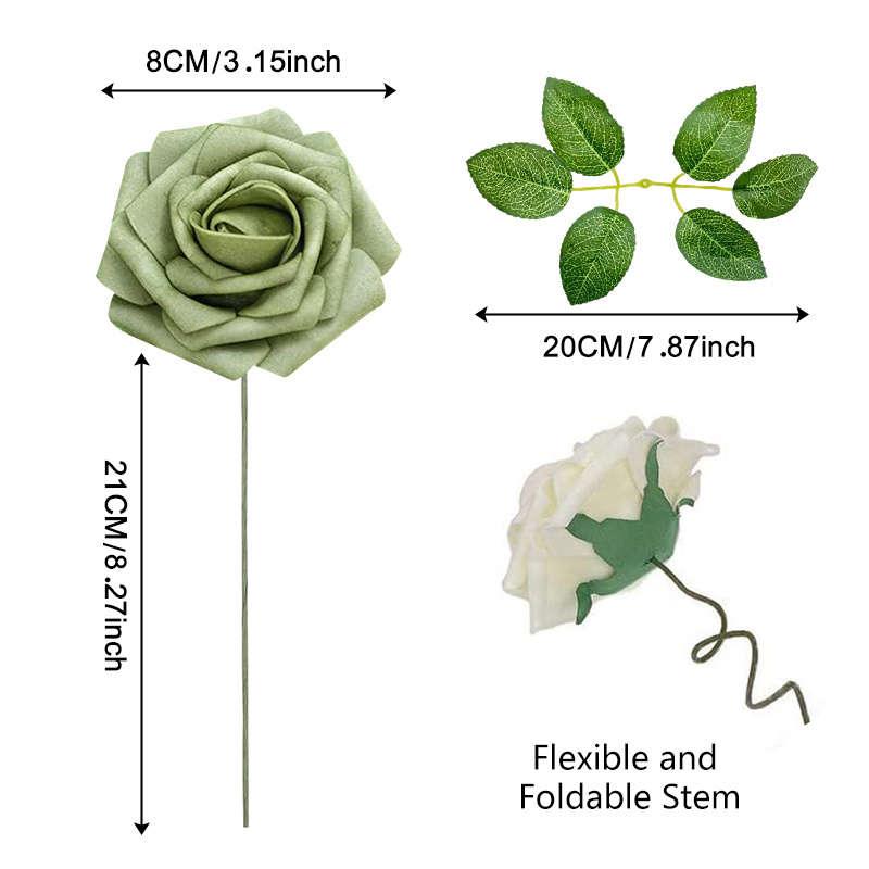 Wedding Supplies Color Green Gradient Large Rose 28Pcs