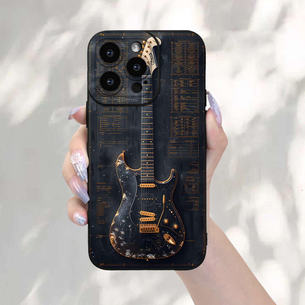 1Pc Black For iPhone SE Guitar Pattern Phone Case