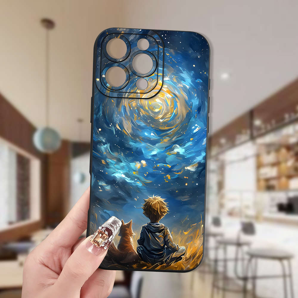 1Pc Black For iPhone 12 Fox Pattern Phone Case