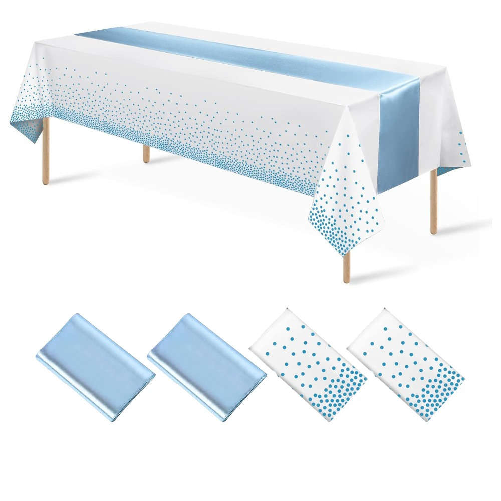 Christmas Tablecloth Color Blue Size 4Pcs 2Set