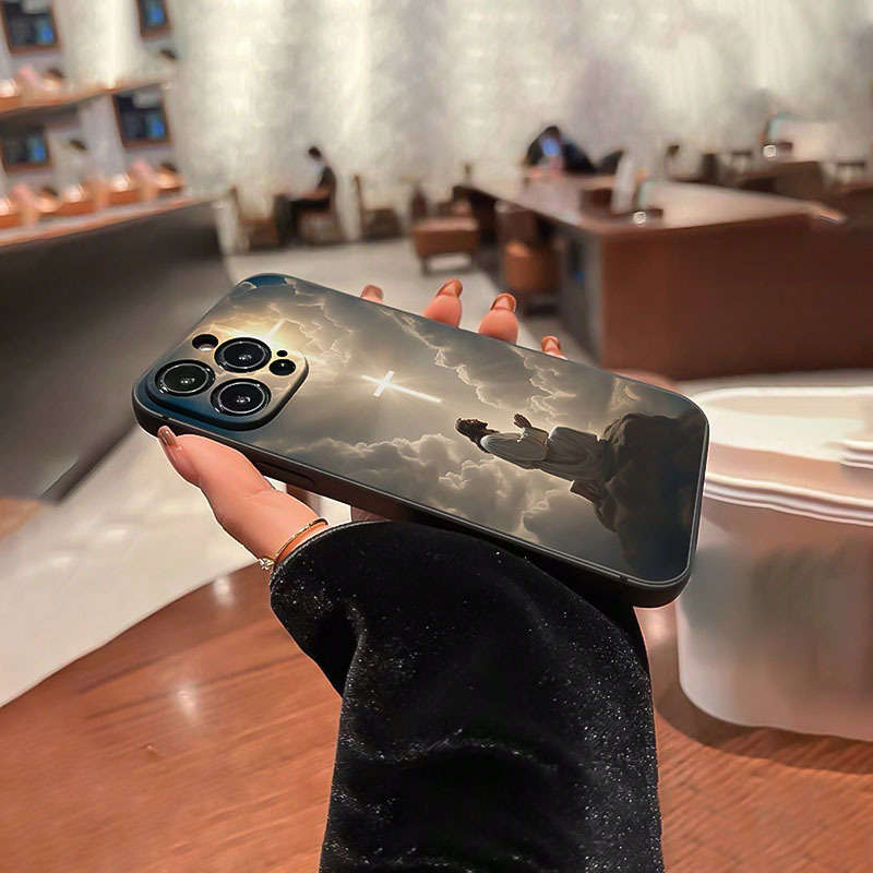 1Pc Black For iPhone 14 Pro Max Jesus Cross Pattern Phone Case