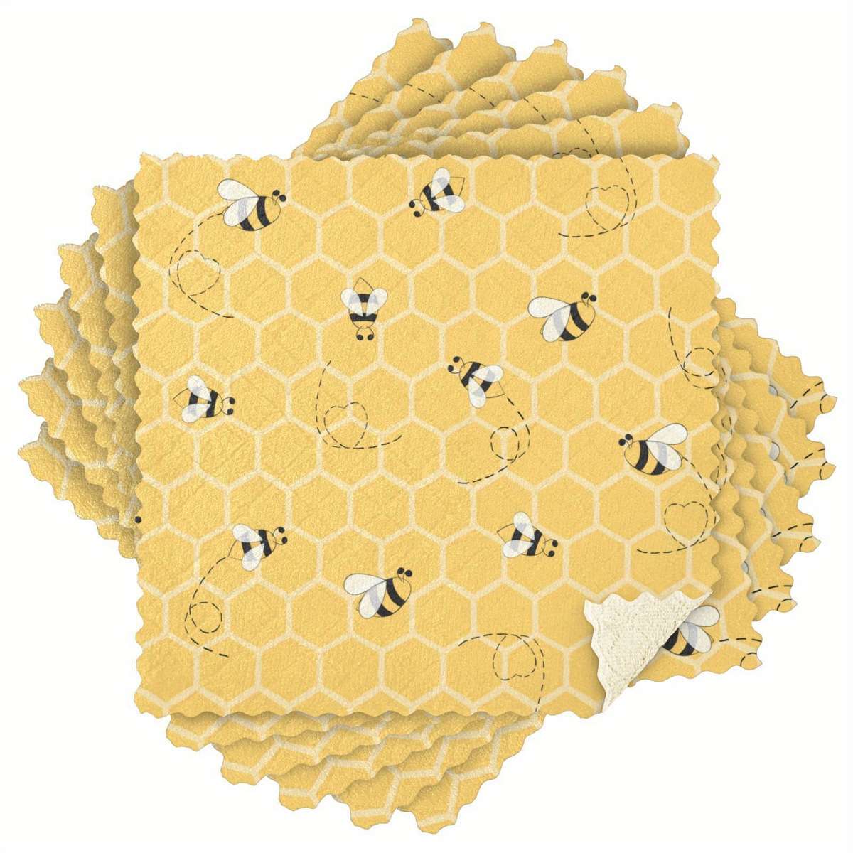 Rag Color Yellow Background With Bees Size 28*28Cm 6Pcs
