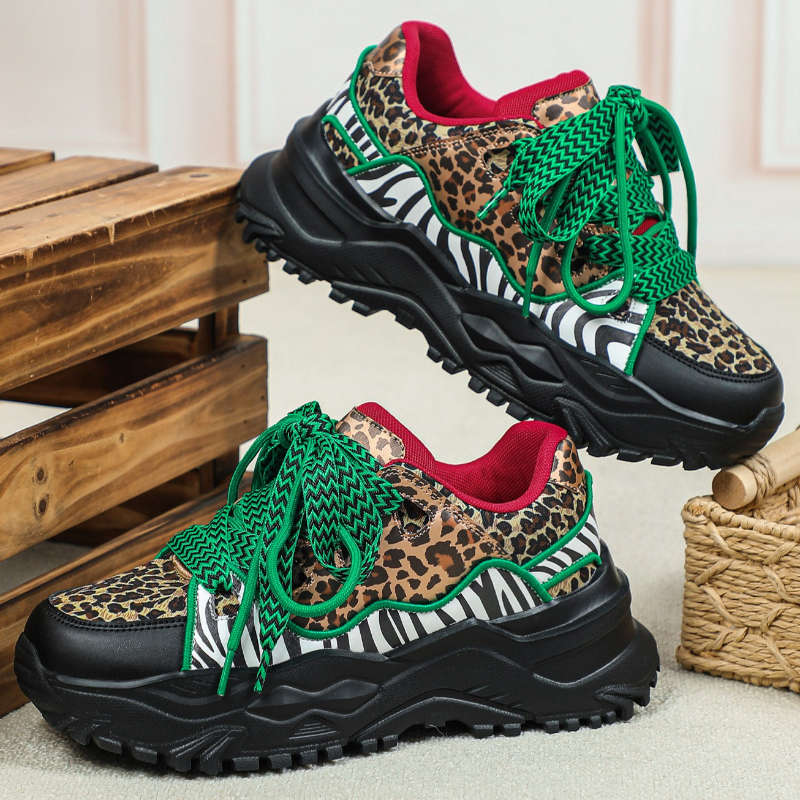 Women S Sneakers Color Leopard Print On Green And Black Base Sizeuk 4
