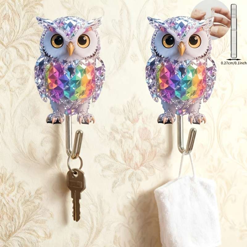 2D Flat A Rainbow Colored Owl Cartoon Pattern Auxiliary Hook