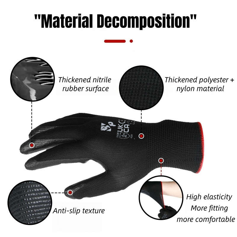 Work Gloves Color Black Coating12Pcs