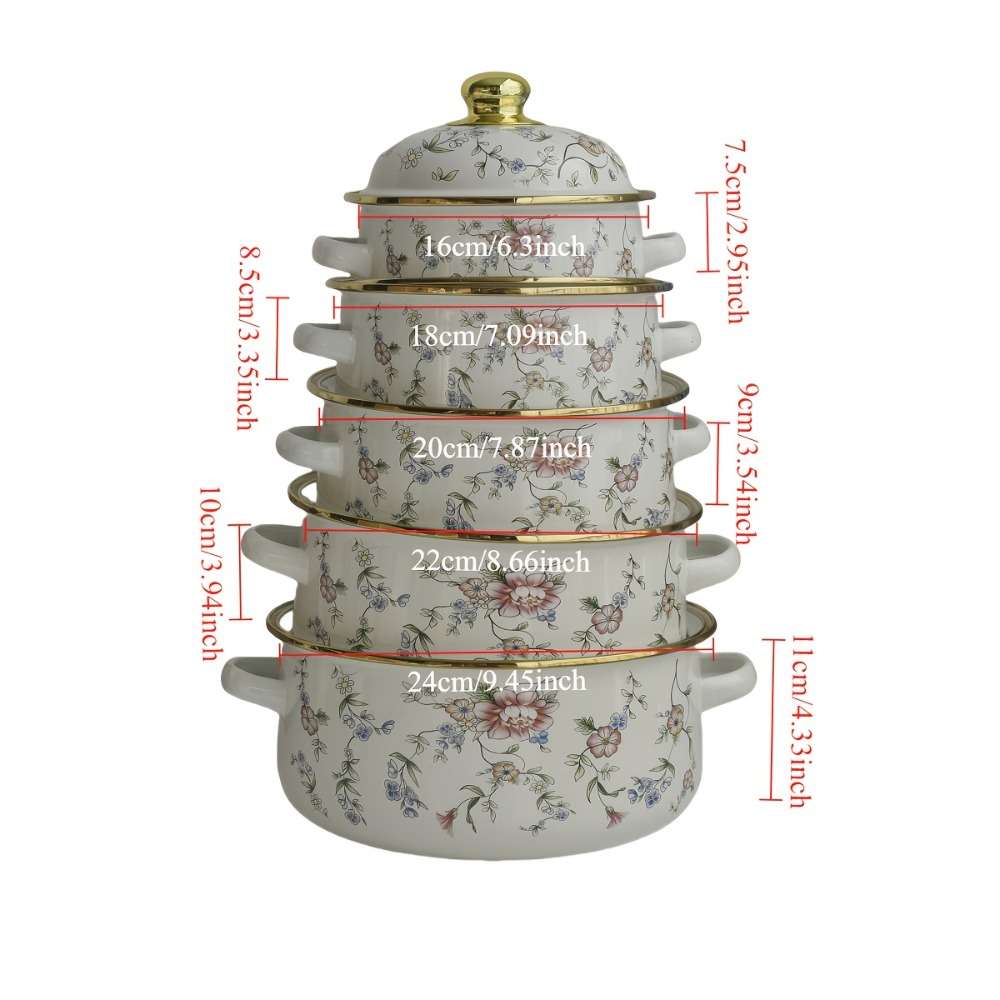 5Pcs Classic Vintage Enamel Cookware Set With Heavy Restaurant