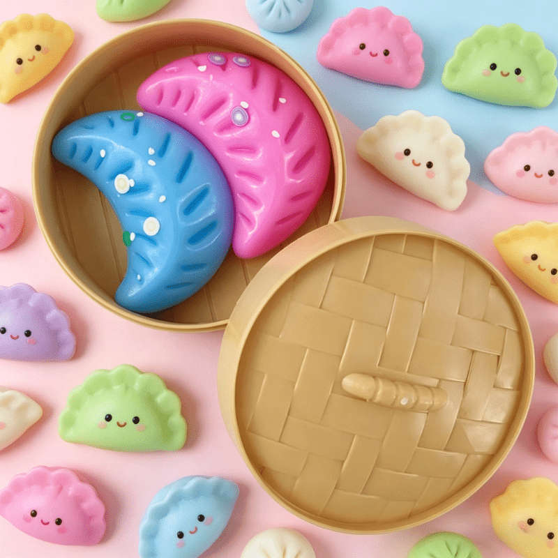 Squeezable Toys Color Random Style 2 Dumplings 1 Lid 1 Base