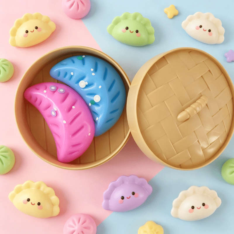 Squeezable Toys Color Random Style 2 Dumplings 1 Lid 1 Base