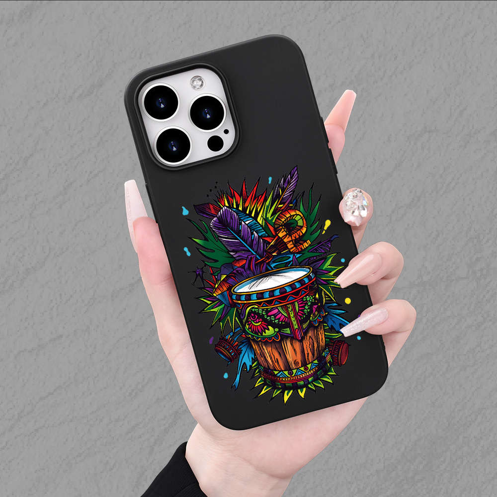 1Pc Black For iPhone 13 Pro African Hand Drum Phone Case