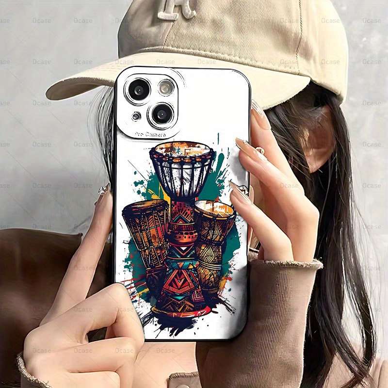 1Pc Black For iPhone 13 Mini African Drum Printing Phone Case