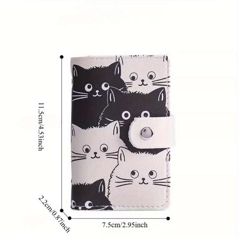 1pc Cute Black and White Cat Card Holder Ultra-Thin Faux Leather Large Capacity Anti-Degaussing