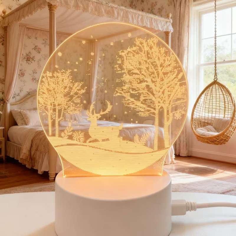 Dreamy Glow Premium Winter Deer Snowy Forest Night Light White