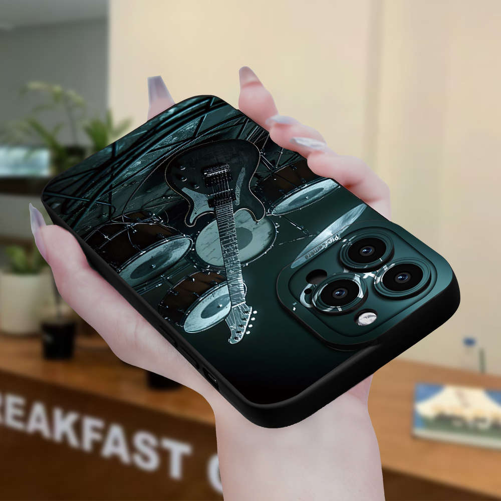 1Pc Black For iPhone 14 Plus Guitar With Drum Phone Case