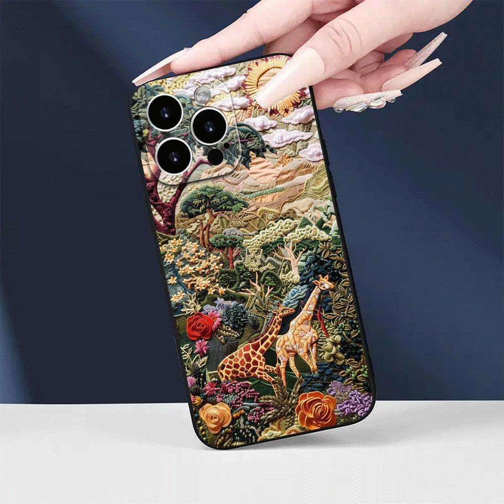 1Pc Black For iPhone 16 African Wildlife Phone Case