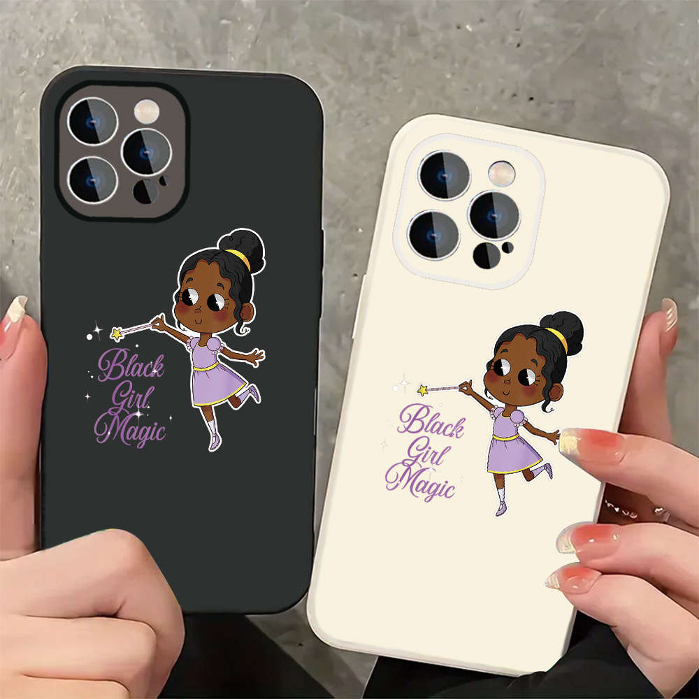 1Pc Black For iPhone 15 Pro Max Magical Girl Power African Phone Case