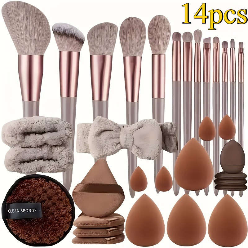Makeup Brush Set Quantity 14Pcs 13 Brushes  1 Makeup Sponge