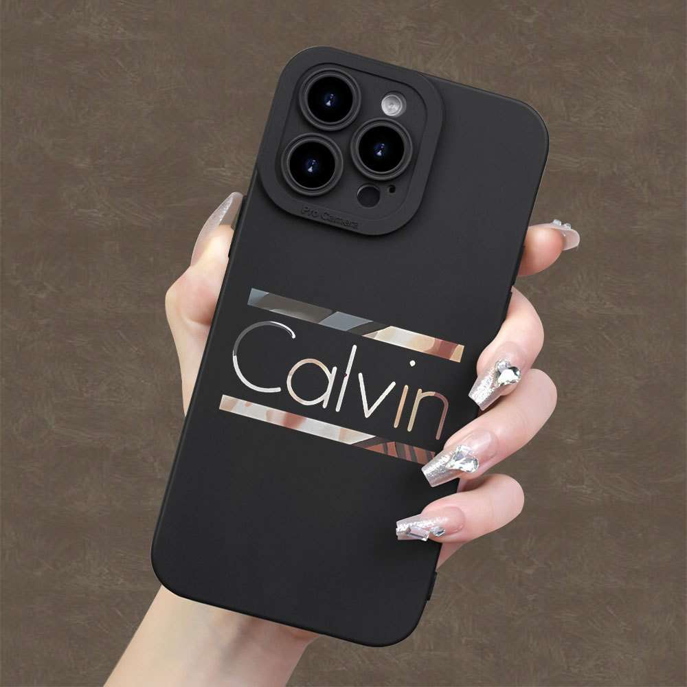 1Pc Black For iPhone 15 Plus Calvin Text Phone Case