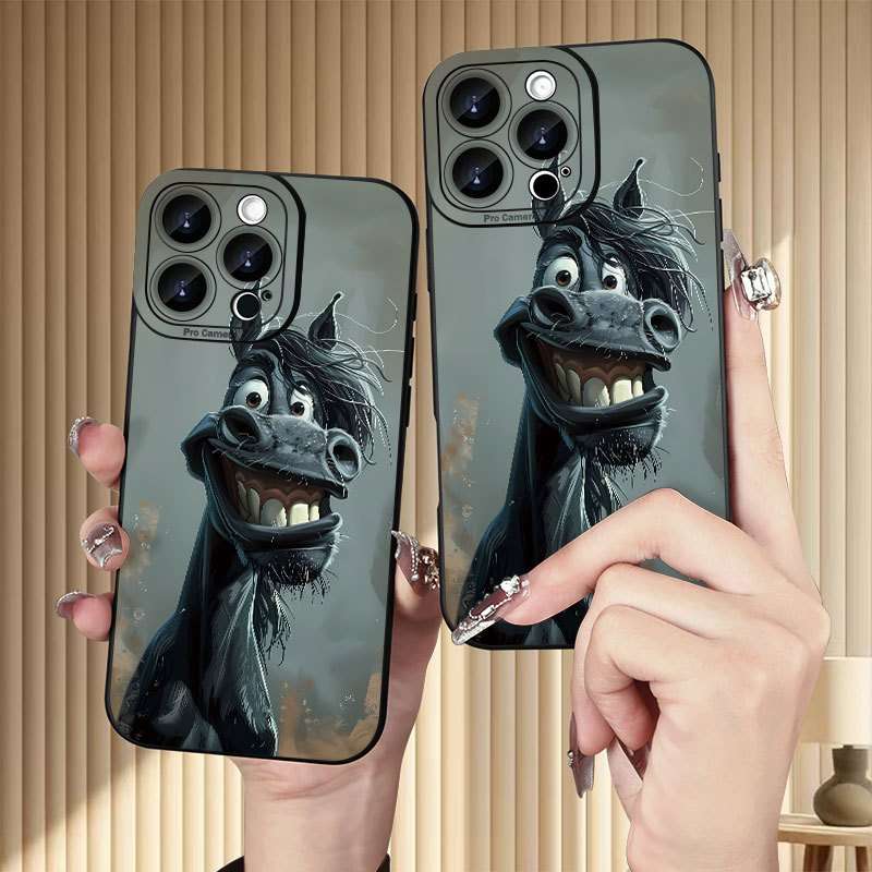 1Pc Black For iPhone 14 Plus Horse Pattern Phone Case
