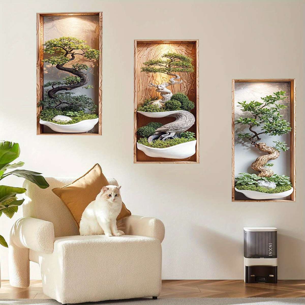 3Pcs Modern Leaflure Zen Bonsai Wall Art Frames Japanese Miniature Living Room