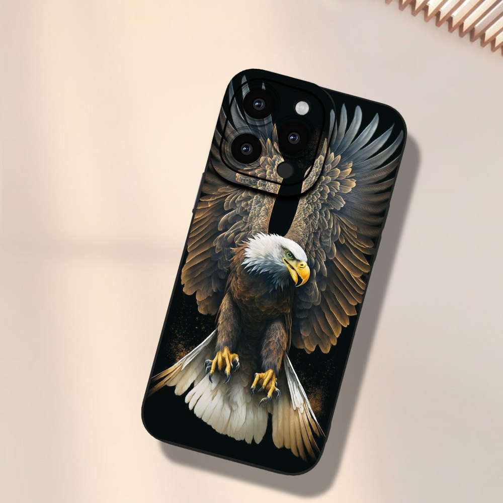 1Pc Black For iPhone 16 Plus Majestic Eagle Design Phone Case