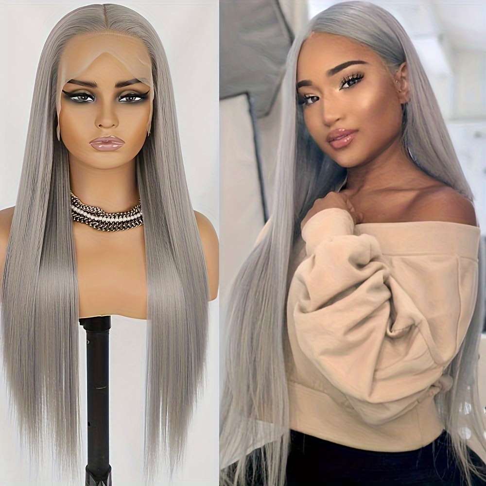Grey Womens Wigs Hair Length 66.04Cm