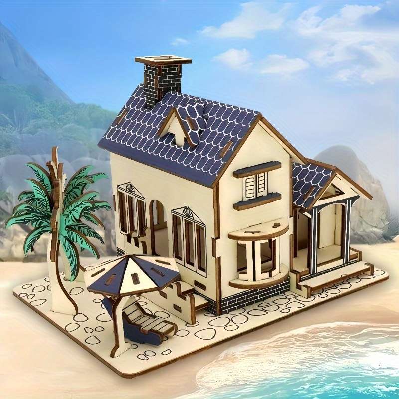 3D Building Model Puzzle Set Style Ocean View Cottage