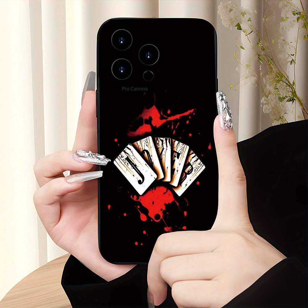 1Pc Black For iPhone 13 Card Themed Pattern Phone Case