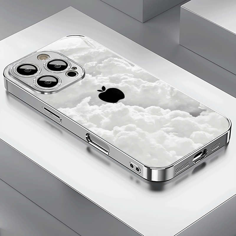1Pc Silvery For iPhone 15 Plus White Cloud Apple Design Phone Case