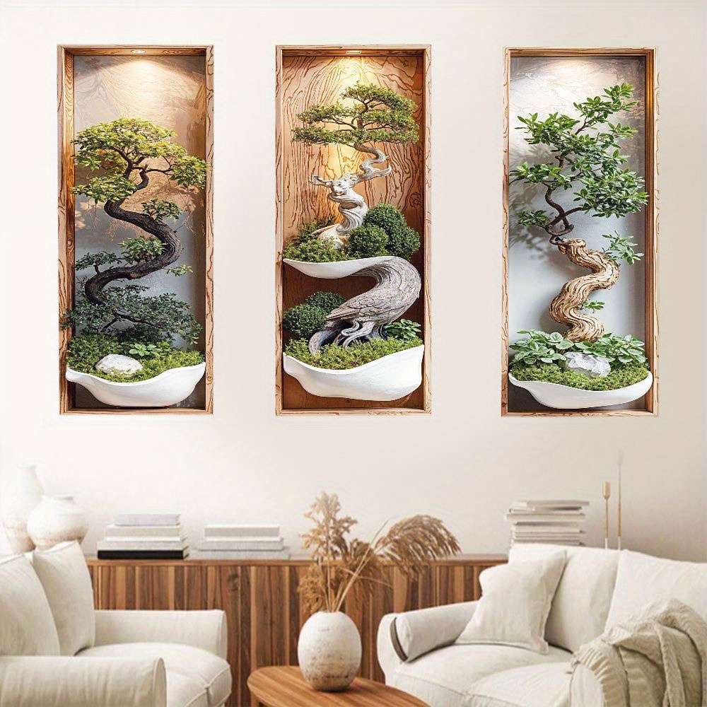 3Pcs Modern Leaflure Zen Bonsai Wall Art Frames Japanese Miniature Living Room