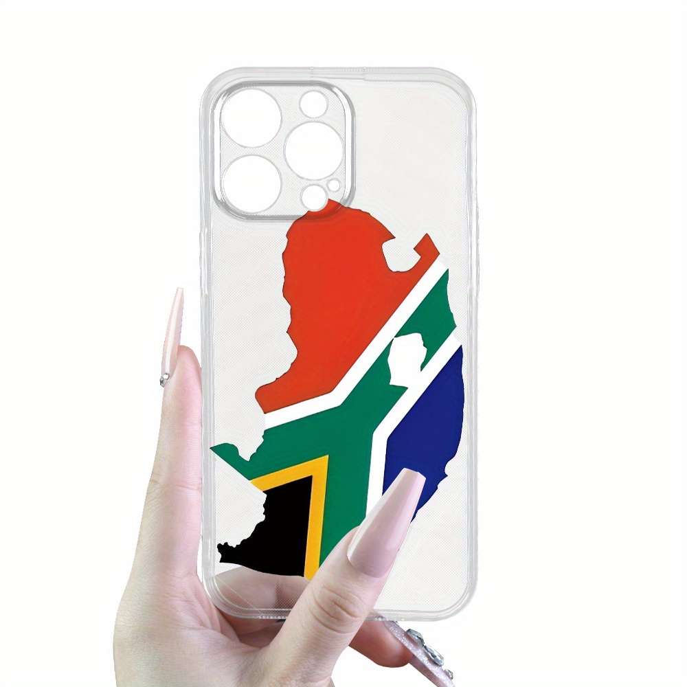 1Pc Transparent For iPhone 13 South African Map And Flag Pattern Phone Case