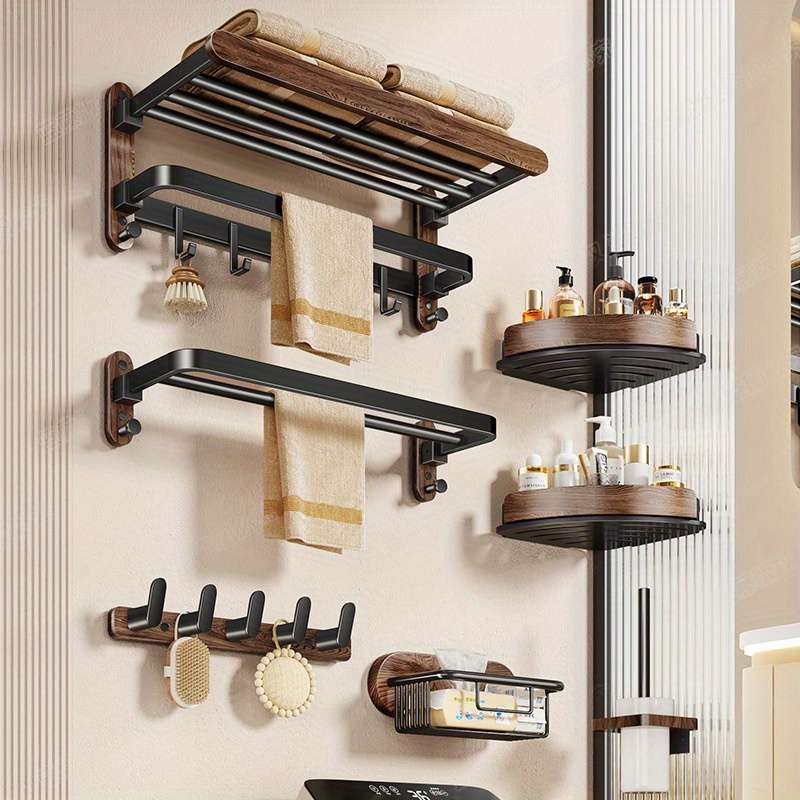Bathroom Storage Rack Size Flagship Black Walnut Towel Rack 6Pcs Set1