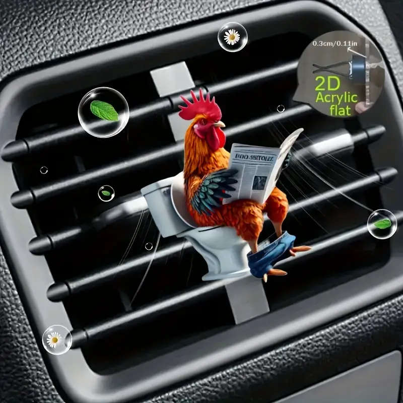 Car Interior Decor Style Reading Newspaper Rooster